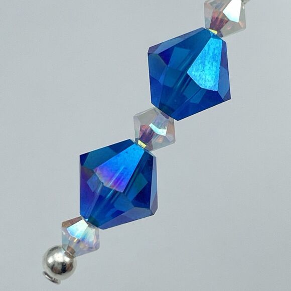 Made With Swarovski Crystal Teal Blue White AB Beaded Sterling Silver Earrings - Picture 6 of 7
